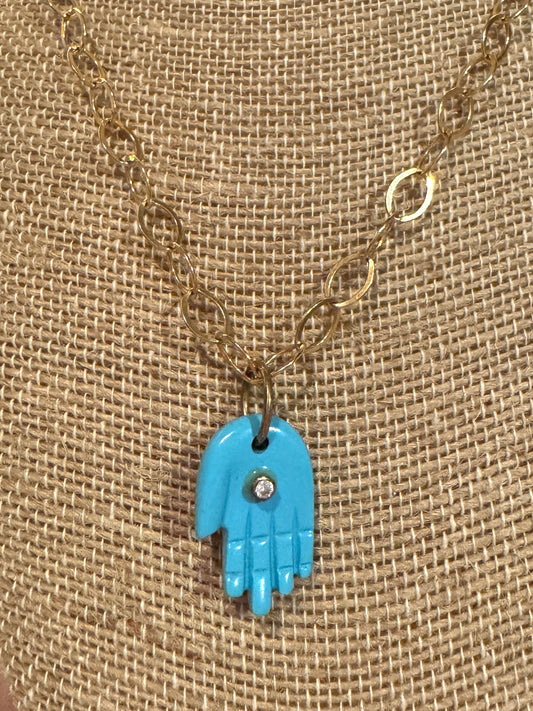 Turquoise and Diamond Hamsa Pendant