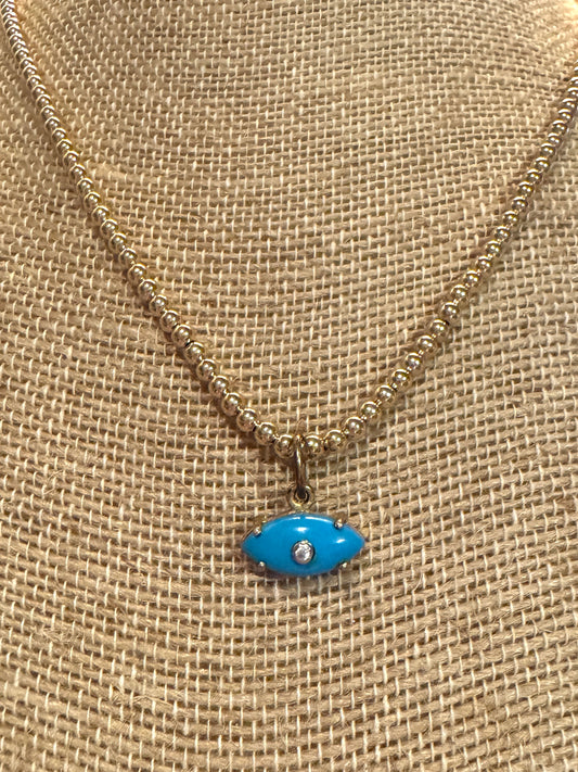 Turquoise and Diamond Evil Eye Necklace