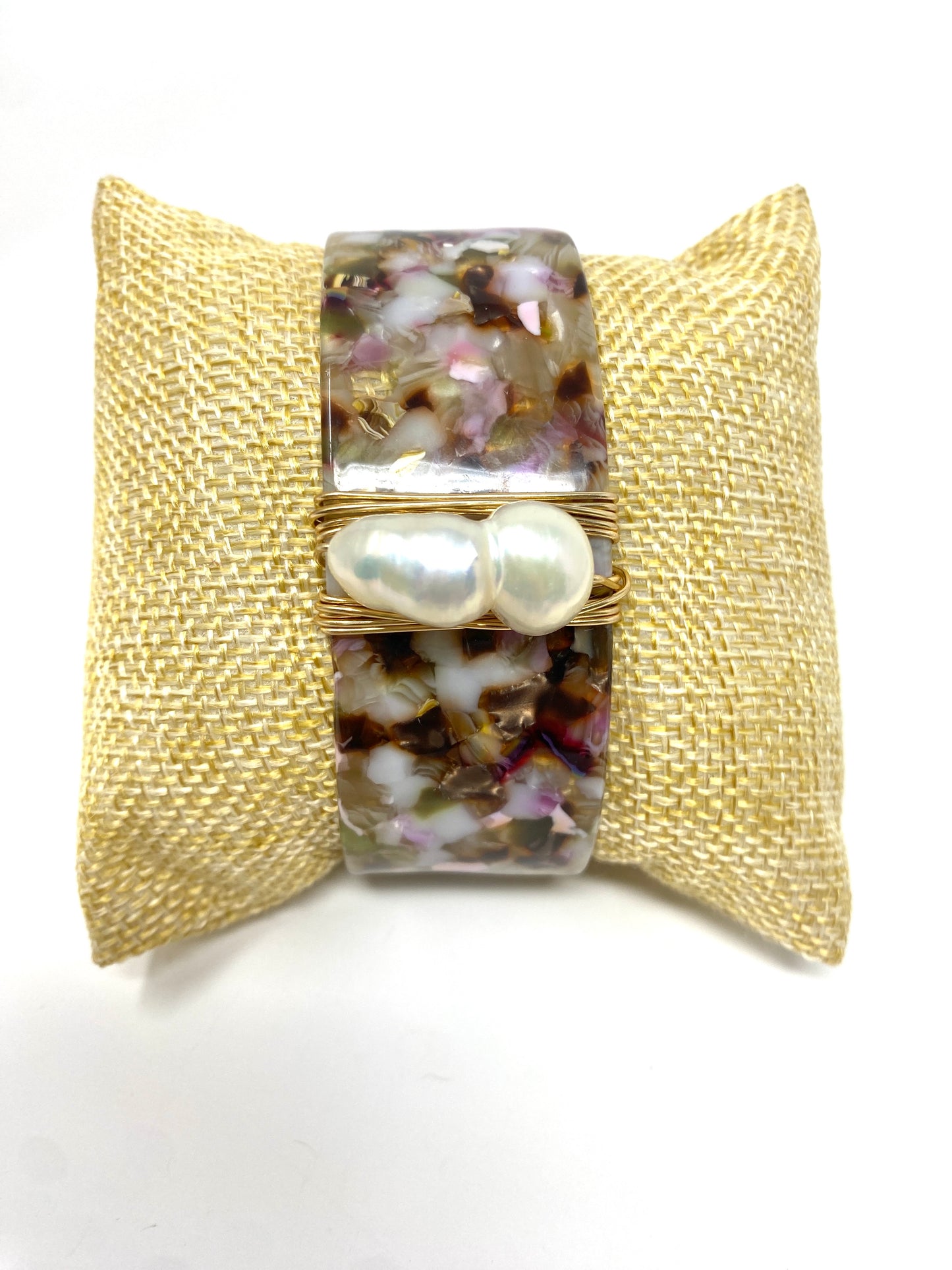 Wide Acrylic Cuff Bangle With Baroque Freshwater Pearl