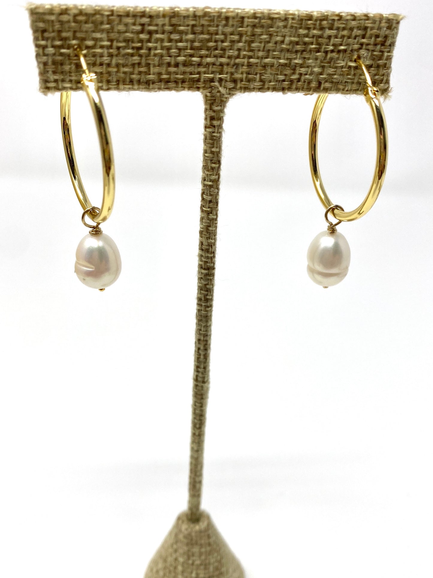 Gold Filled Wire Earrings With Freshwater Pearl Drop