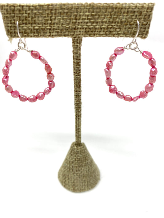 Pink Pearl Hoop Earrings