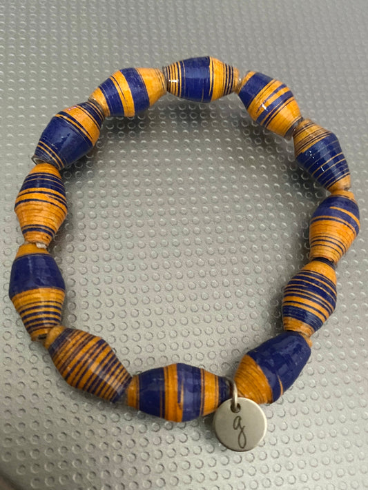 Orange and Blue Paper Beaded Elastic Bracelet