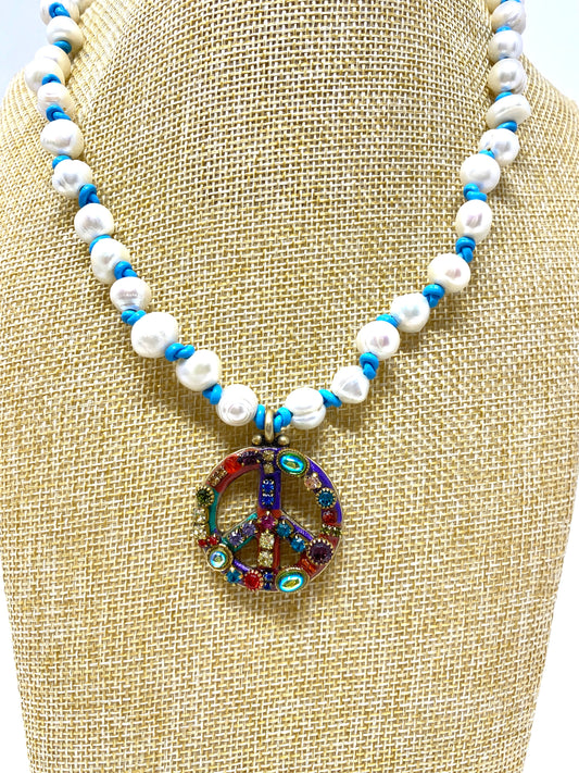 Jeweled Peace Sign Necklace