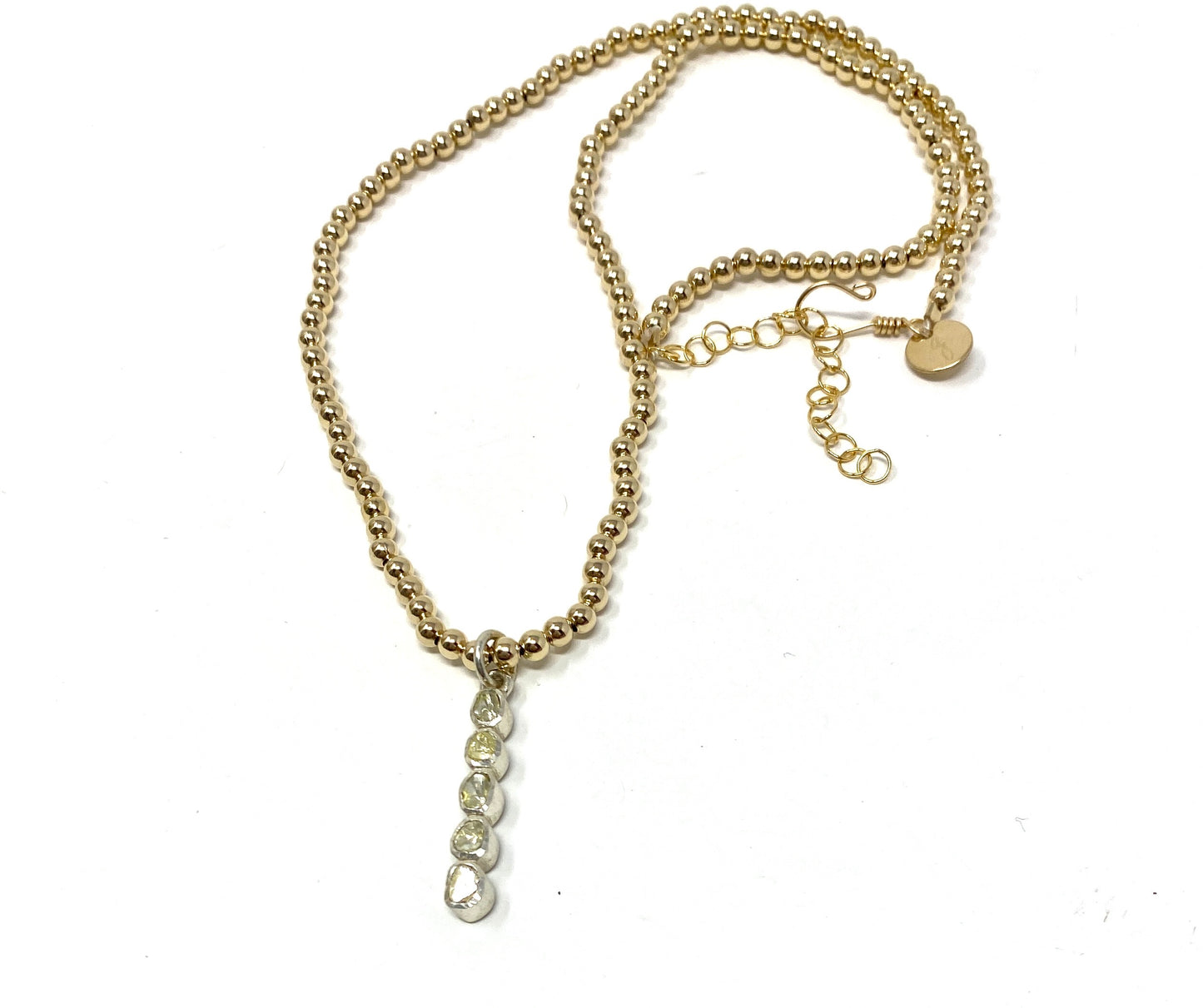 3mm Gold Filled Beaded Necklace With 5 Rosecut Diamond Pendant
