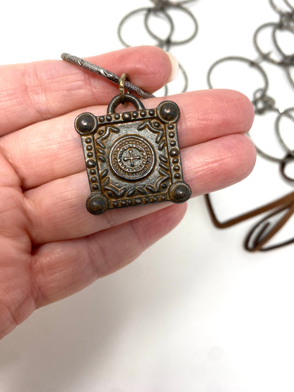 Large Oxidized Circle Chain With Rustic Iron Pendant