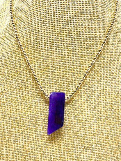 3mm Gold Filled Beaded Necklace With Deep Purple Sugilite Spear Stone