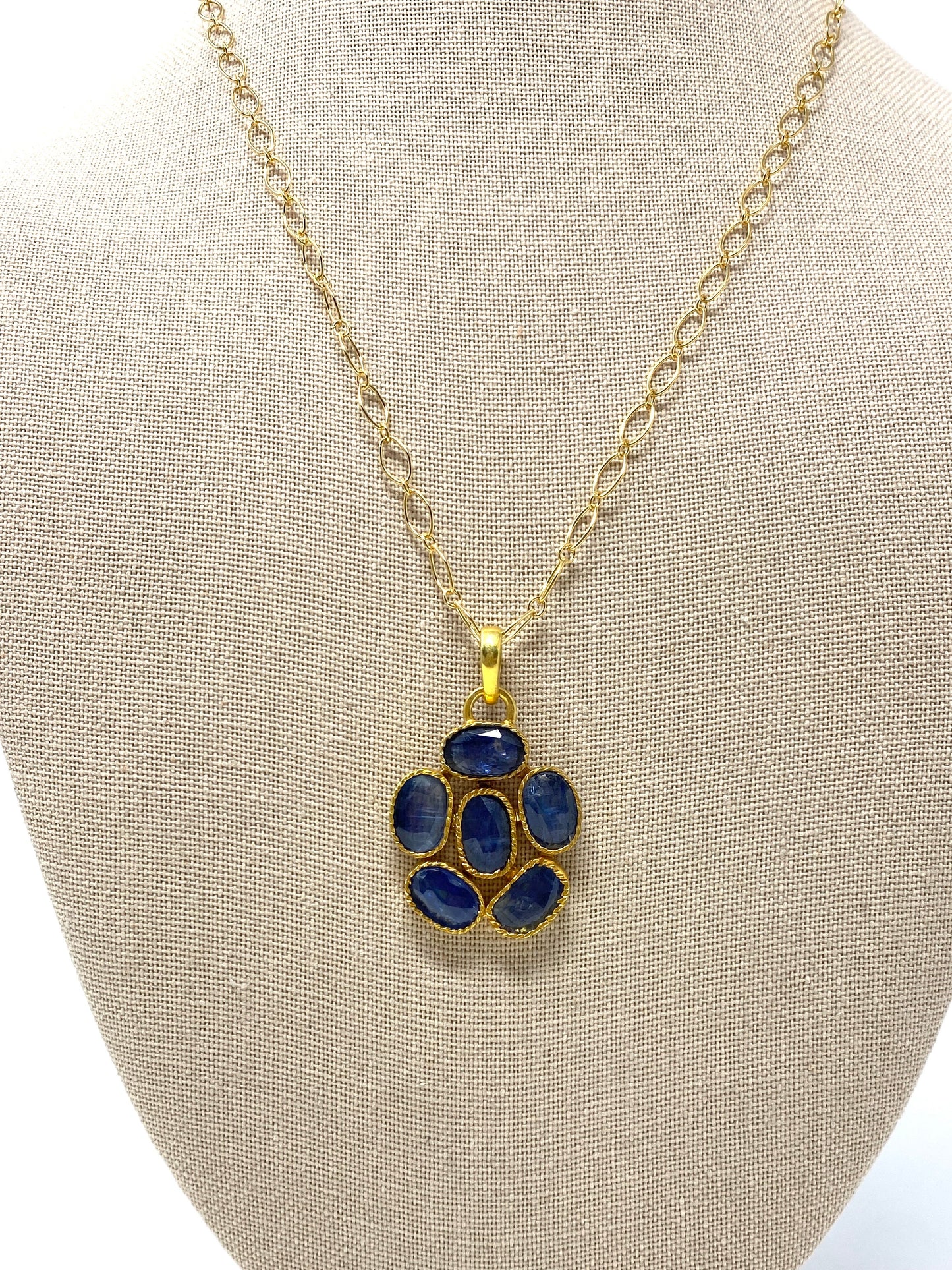 Gold Filled Chain Necklace With Sapphire Pendant
