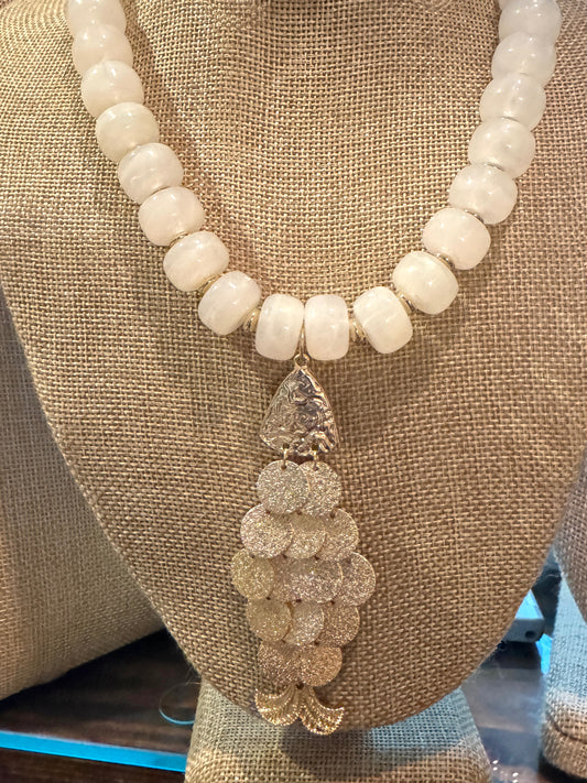Opaque Resin Necklace With Gold Fish Pendant