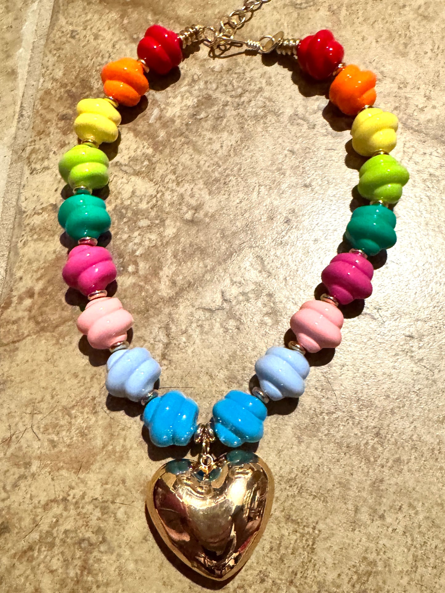 Rainbow Chunky Heart Necklace