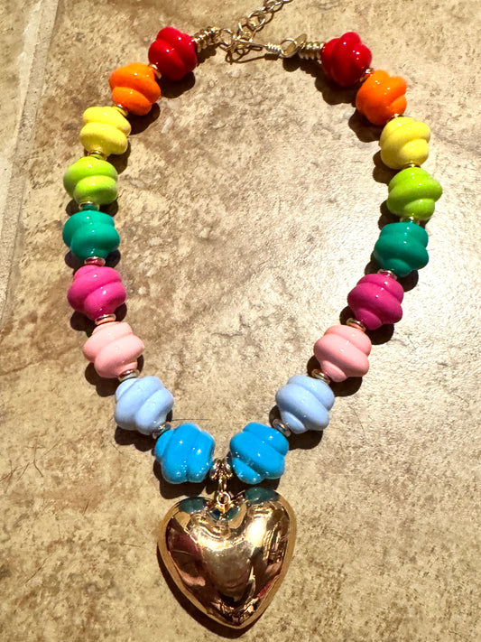 Rainbow Chunky Heart Necklace