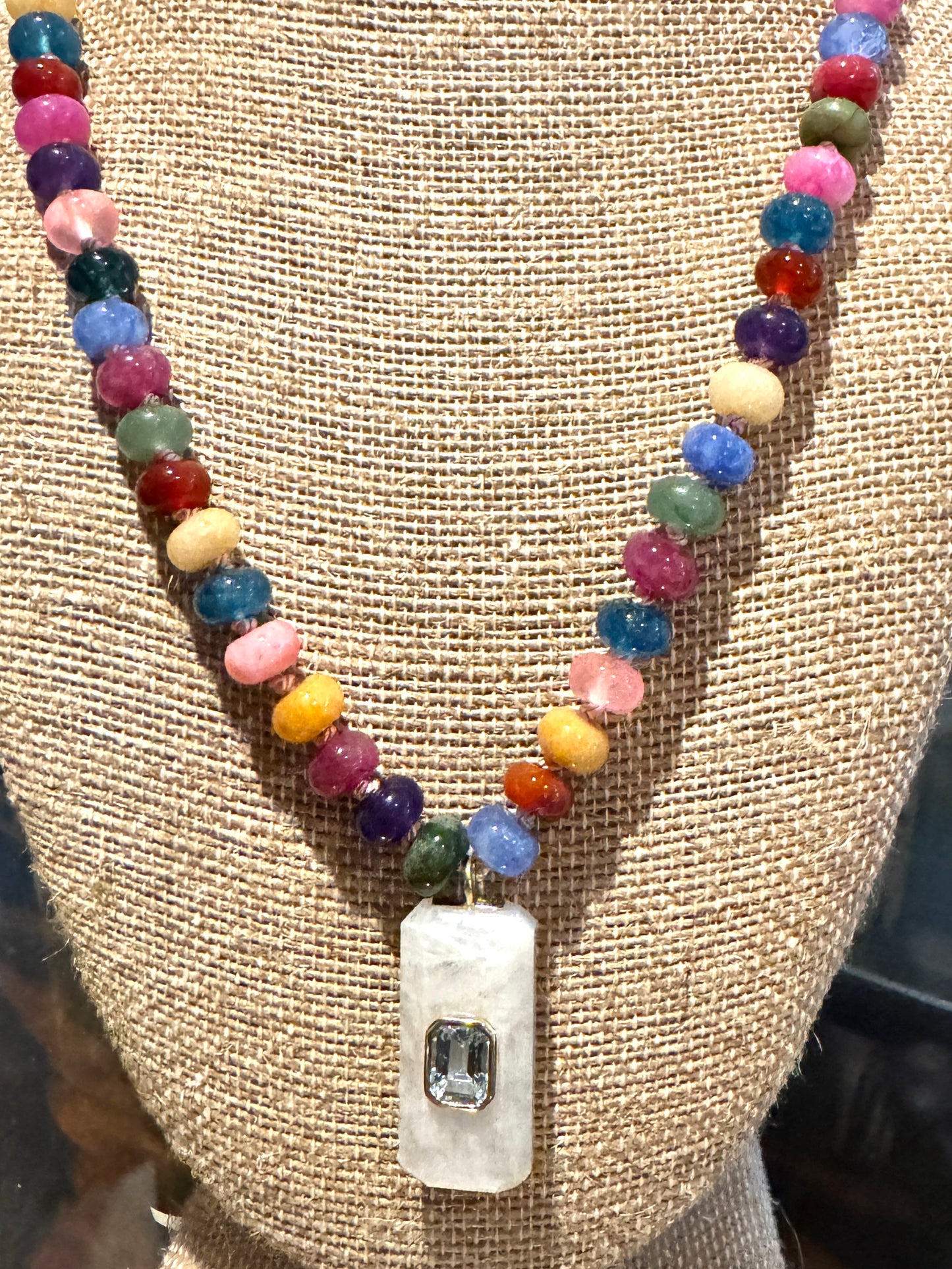 Handknotted Jade Necklace with Gemstone Pendant