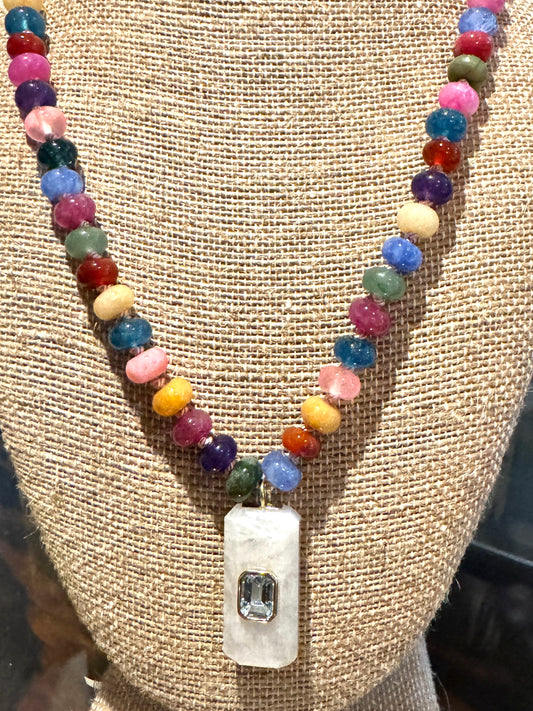 Handknotted Jade Necklace with Gemstone Pendant