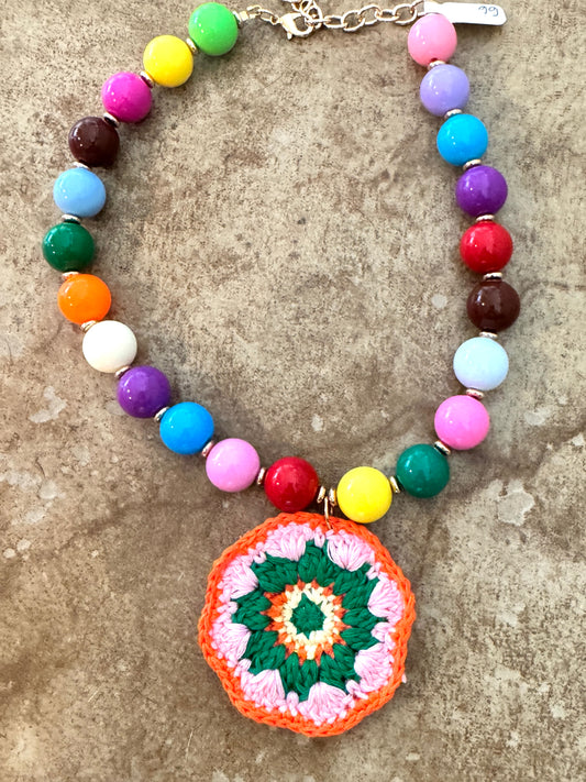 Gumball Resin Necklace with Crochet Pendant