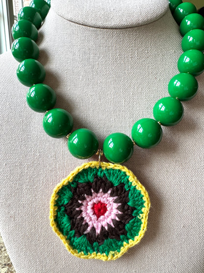 Gumball Resin Necklace with Crochet Pendant