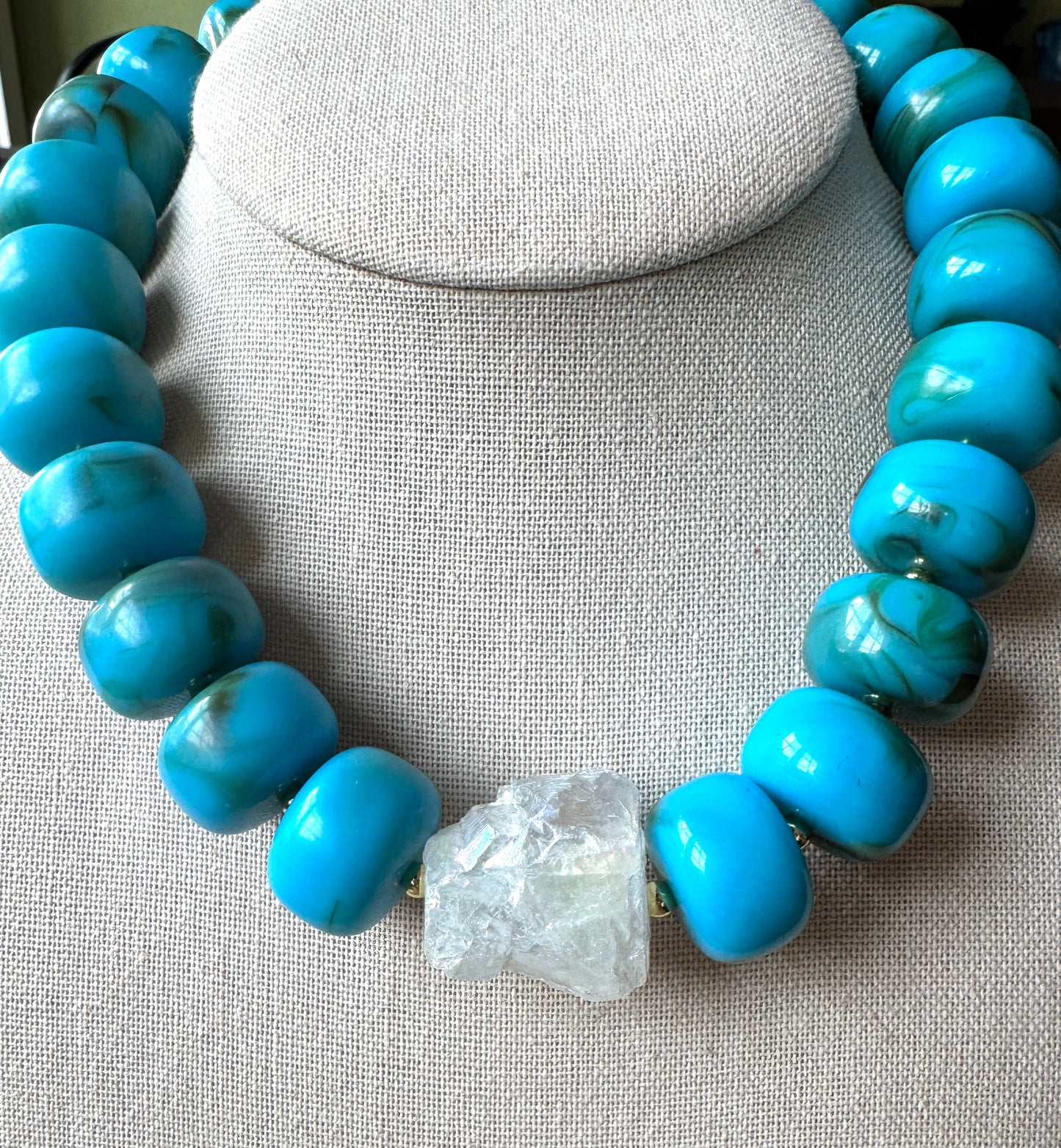 Turquoise Resin with Crystal Necklace