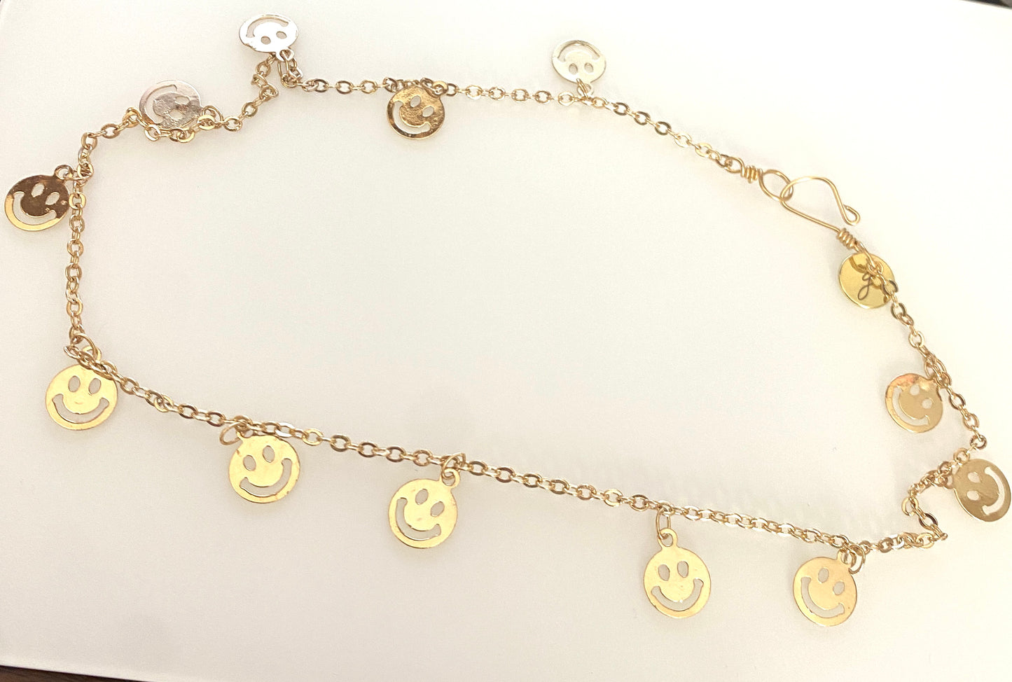 Gold Filled Chain Necklace With Smiley Face Danglies