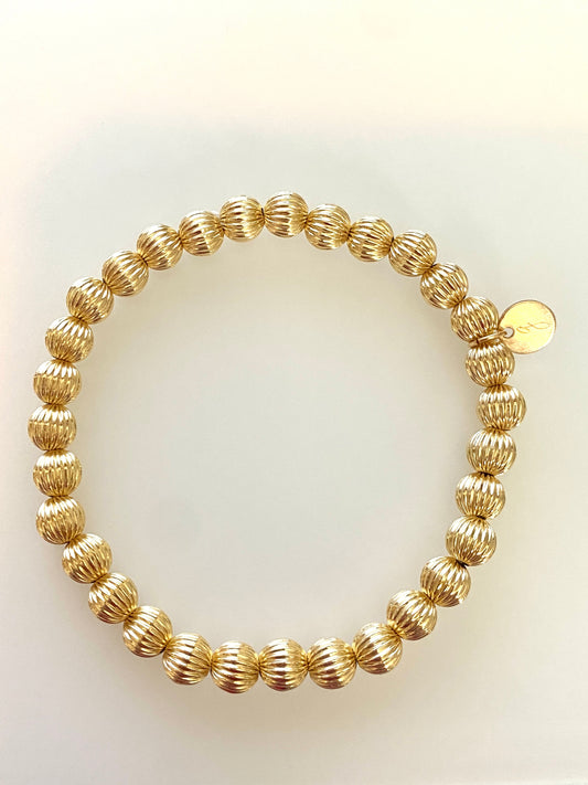 6mm Gold Filled Corrugated Elastic Beaded Bracelet