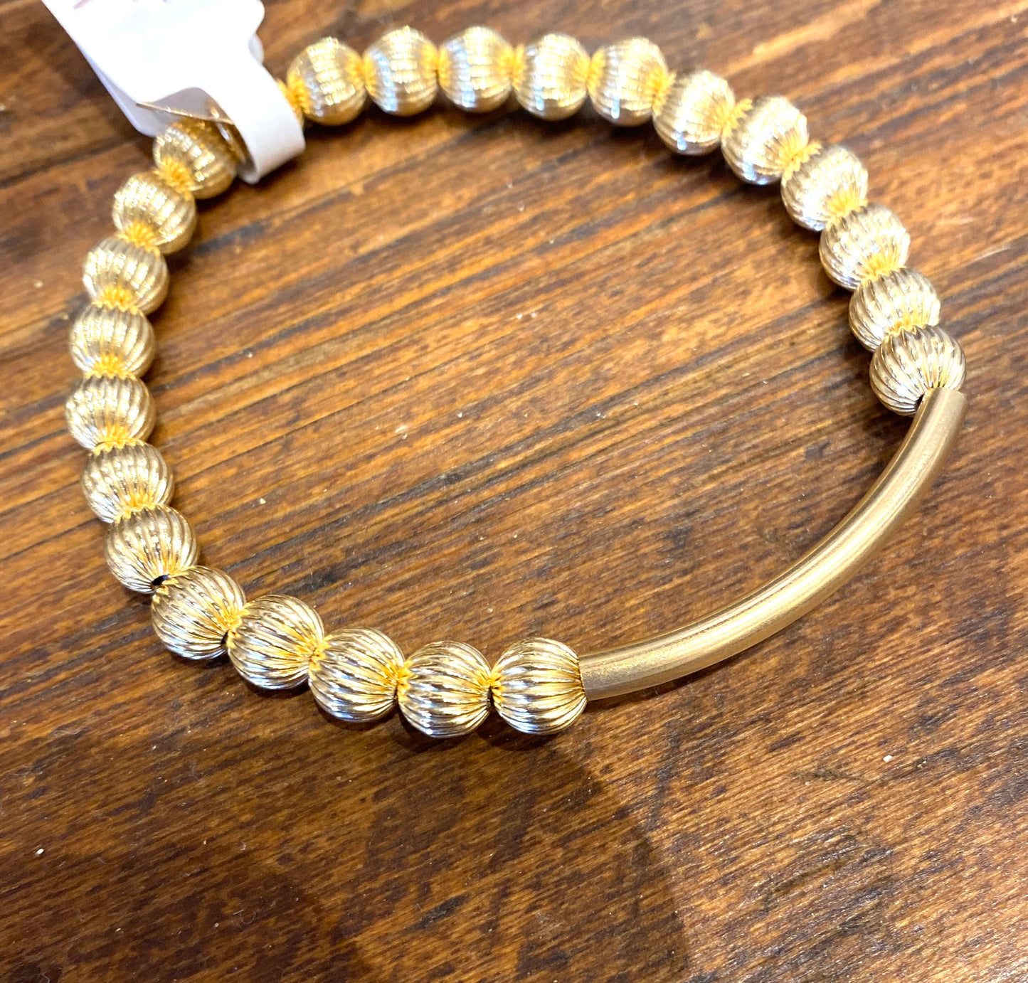 6mm Gold Filled Fluted Beaded Elastic Bracelet With Gold Filled Bar