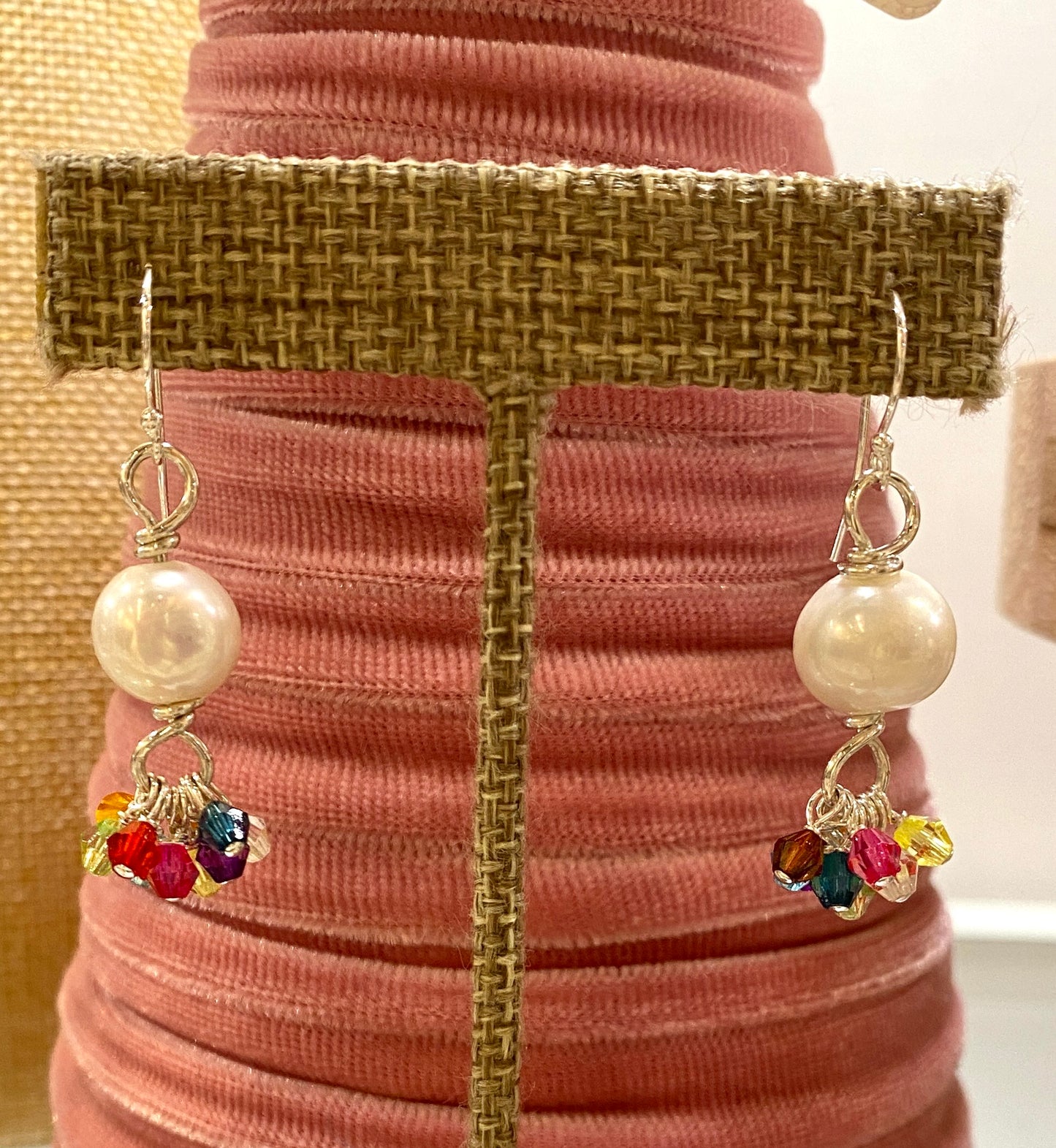 Medium Freshwater Pearl Earrings With Multicolor Stones