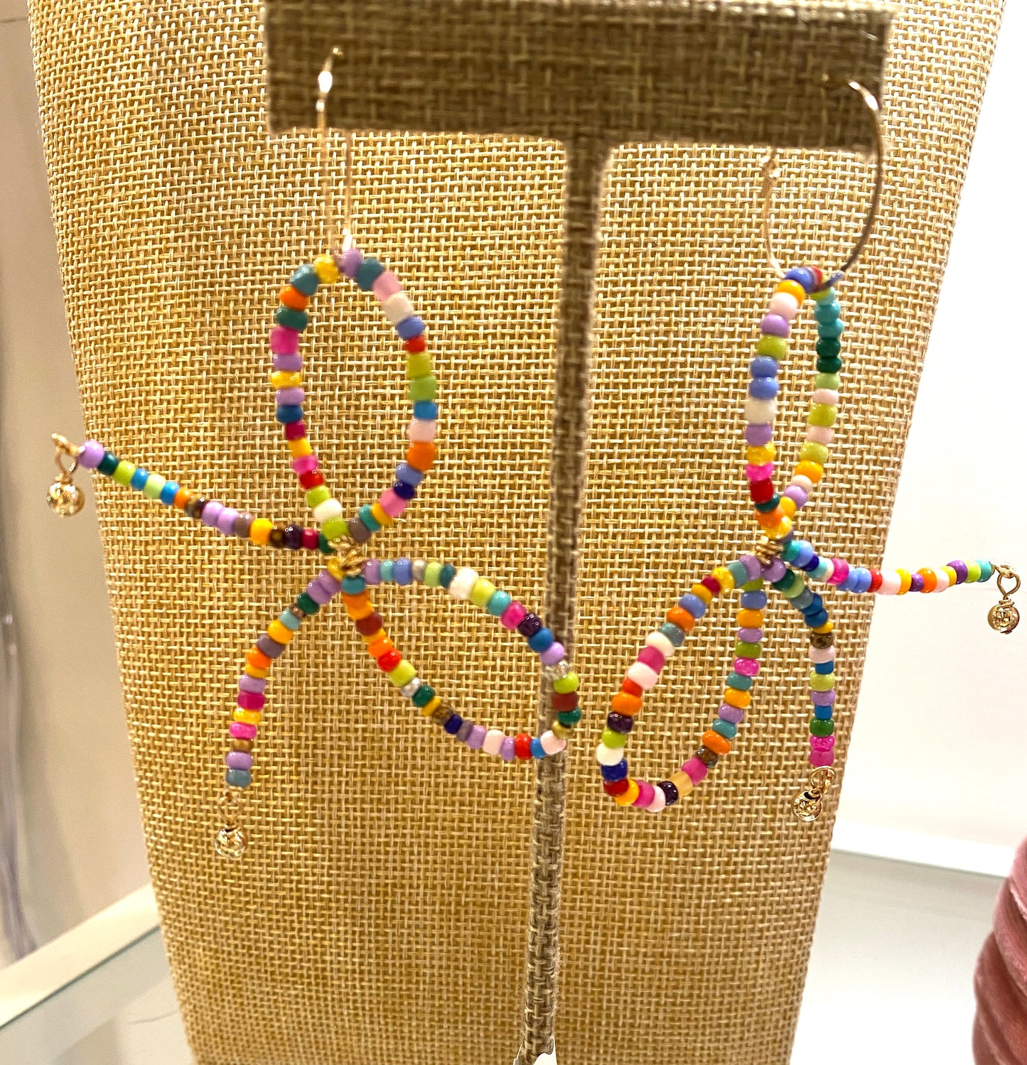 Multicolor Seed Bead Bow Earrings on Gold Filled Hoop