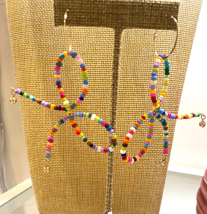 Multicolor Seed Bead Bow Earrings on Gold Filled Hoop