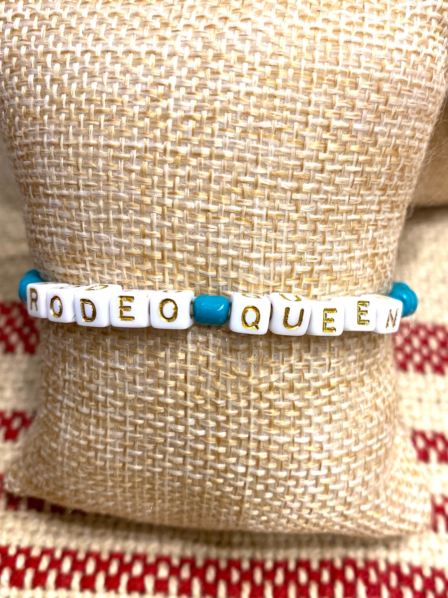 Turquoise Color Seed Bead Rodeo Wordie Elastic Bracelet