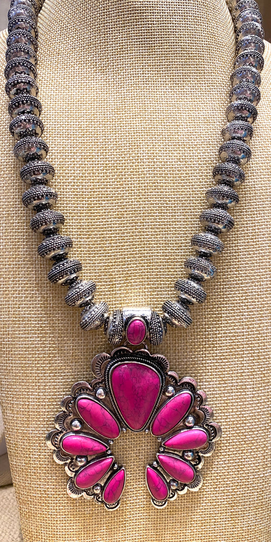 Updated Hot Pink Squash Blossom Necklace