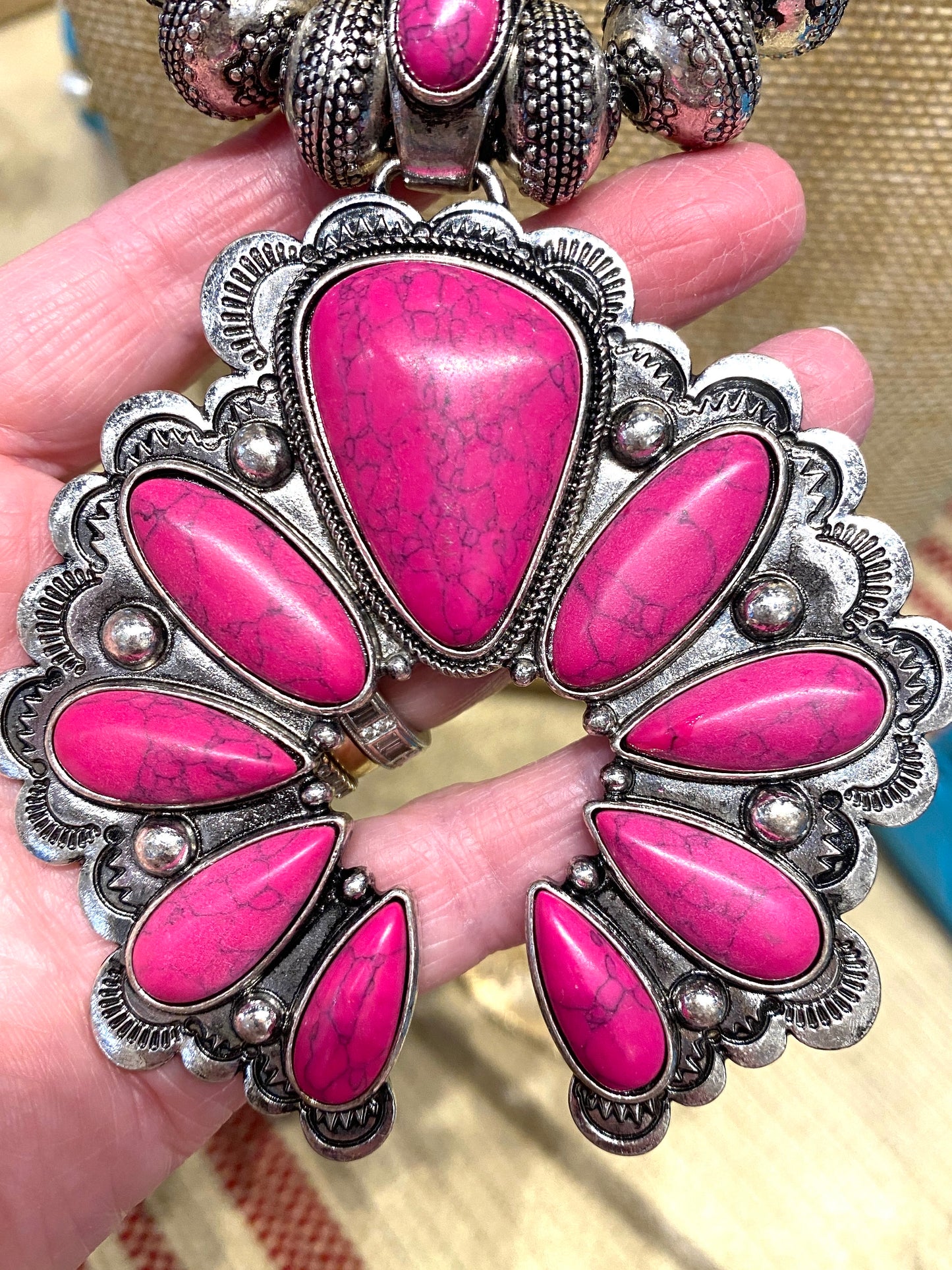 Updated Hot Pink Squash Blossom Necklace