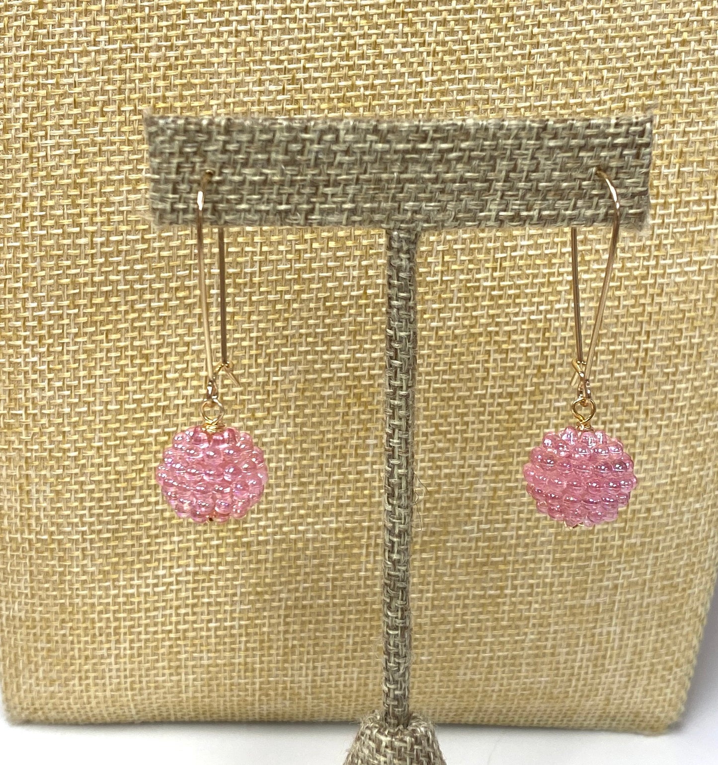 Bubble Pink Earrings With Gold Filled Wire