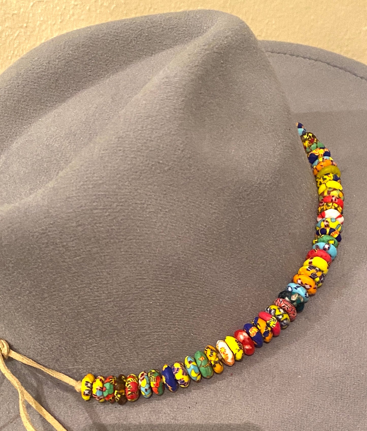 African Trading Beaded Hat Band With Leather Tie