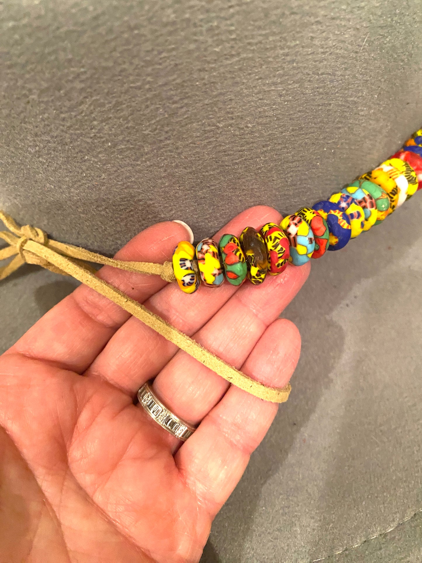 African Trading Beaded Hat Band With Leather Tie