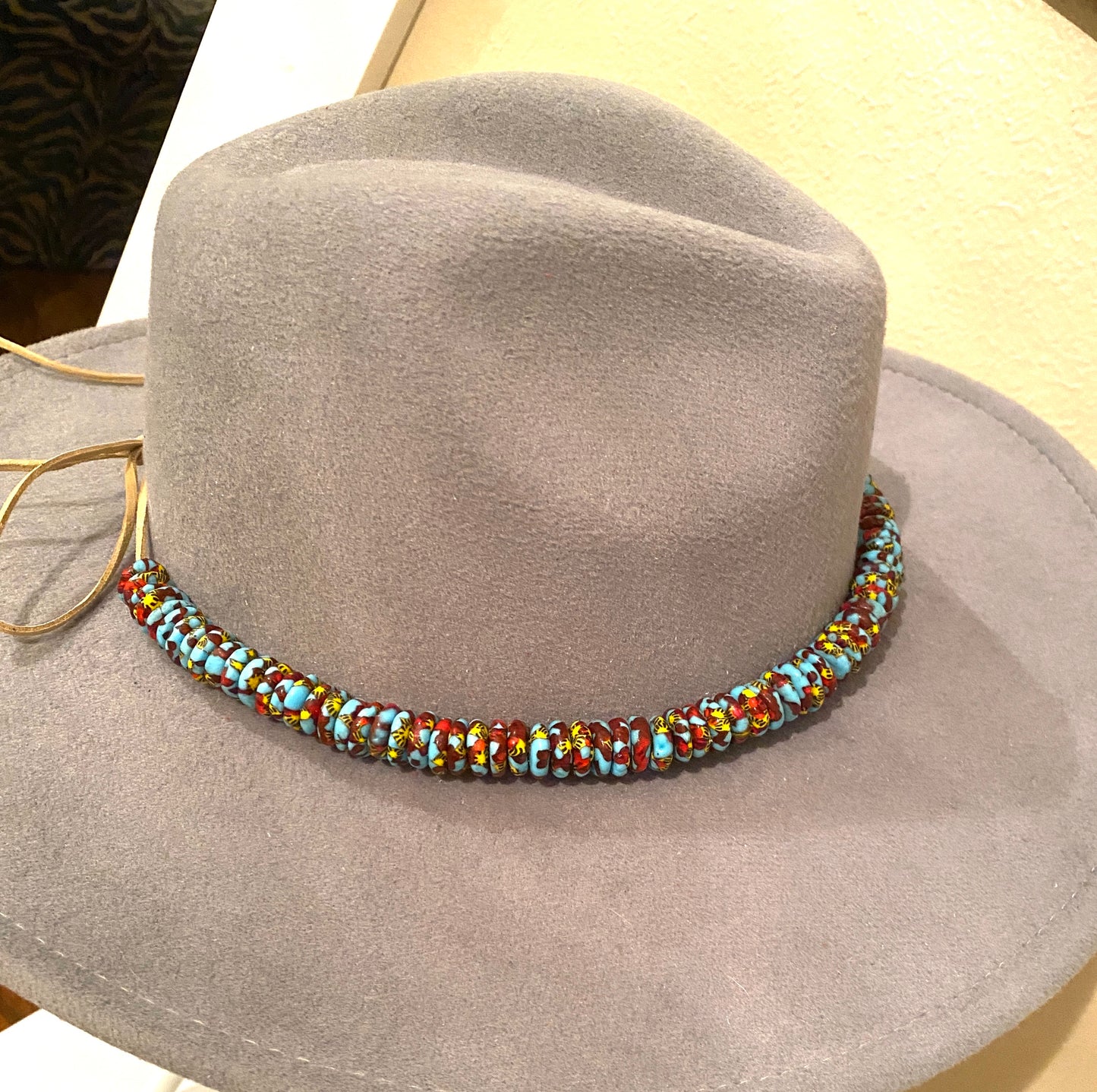 African Trading Beaded Hat Band With Leather Tie