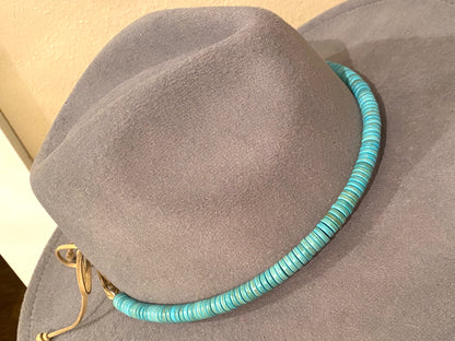 Natural Turquoise Disc Beaded Hat Band With Leather Tie