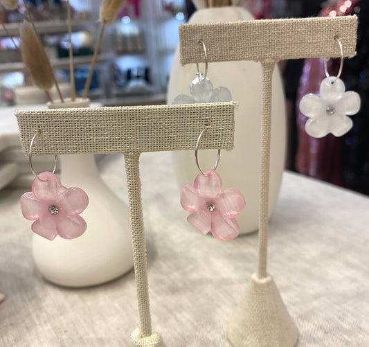 Acrylic Flower Earrings on Sterling Silver Earring Hoop