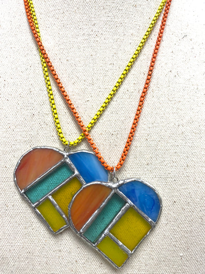 Stained Glass Soldered Heart Pendant on Enamel Box Chain