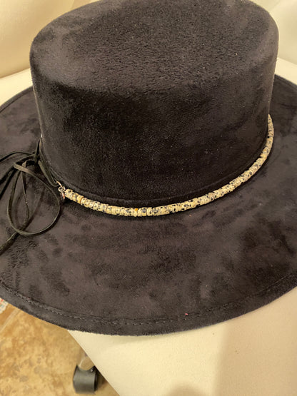 Dalmation Jasper Beaded Hat Band on Leather Adjustable Tie