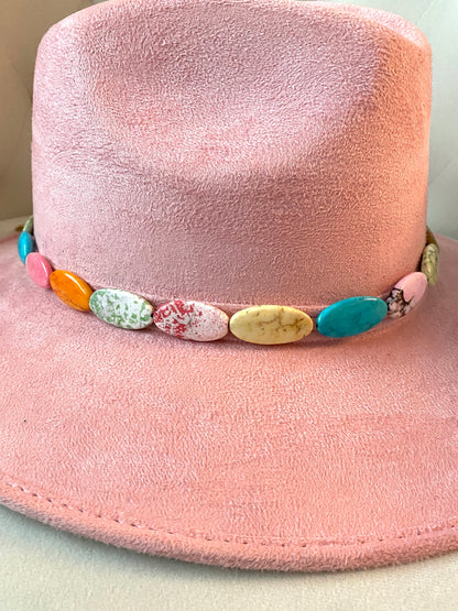 Multicolor Magnesite Beaded Hat Band With Leather Tie