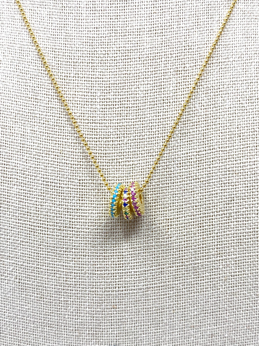 Gold Filled Ball Chain Necklace With Turquoise, Pink Sapphire and Multi Sapphire Gold Spacers