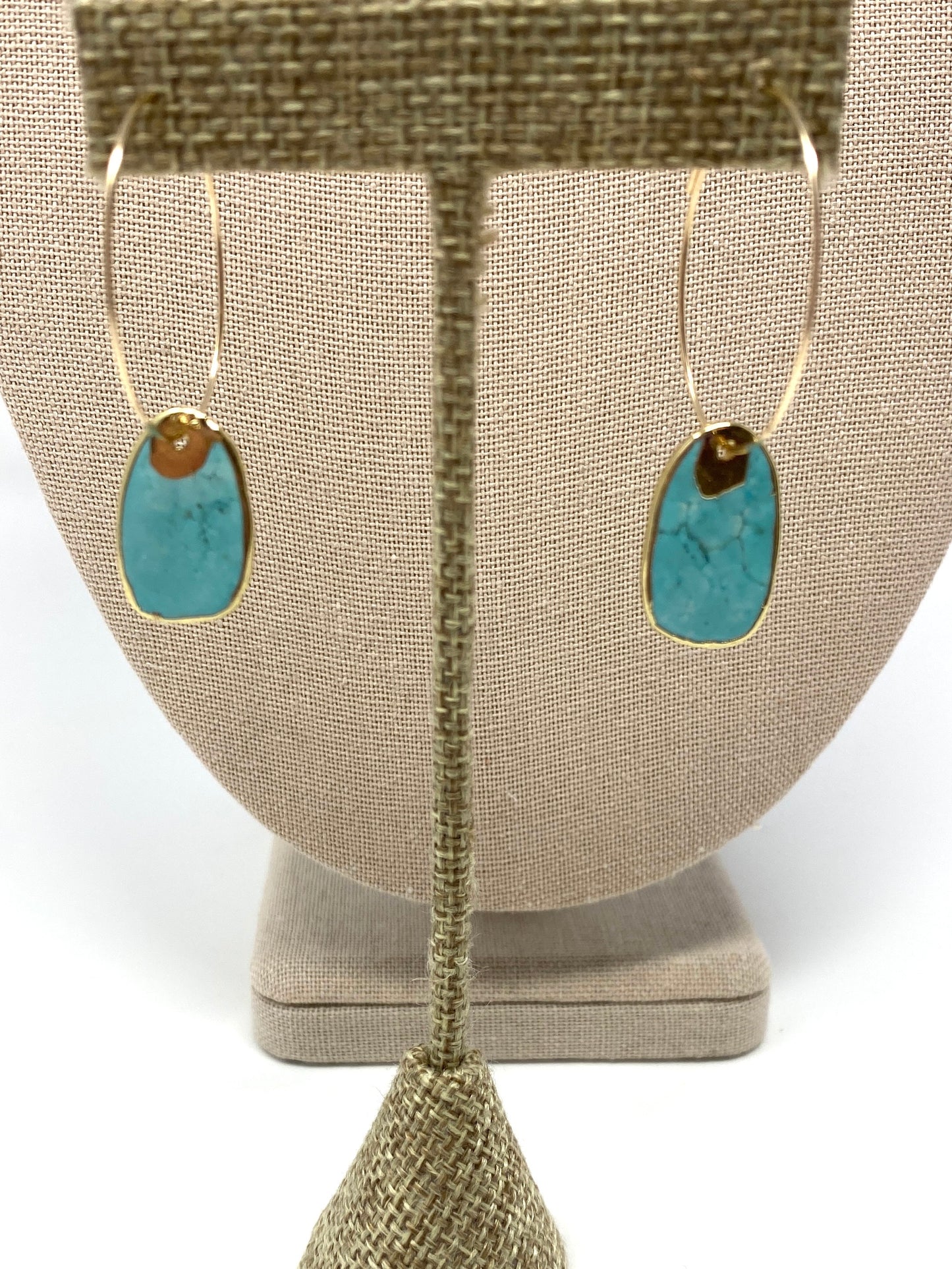 Thin Turquoise Slice Earrings on Gold Filled Wire Hoop