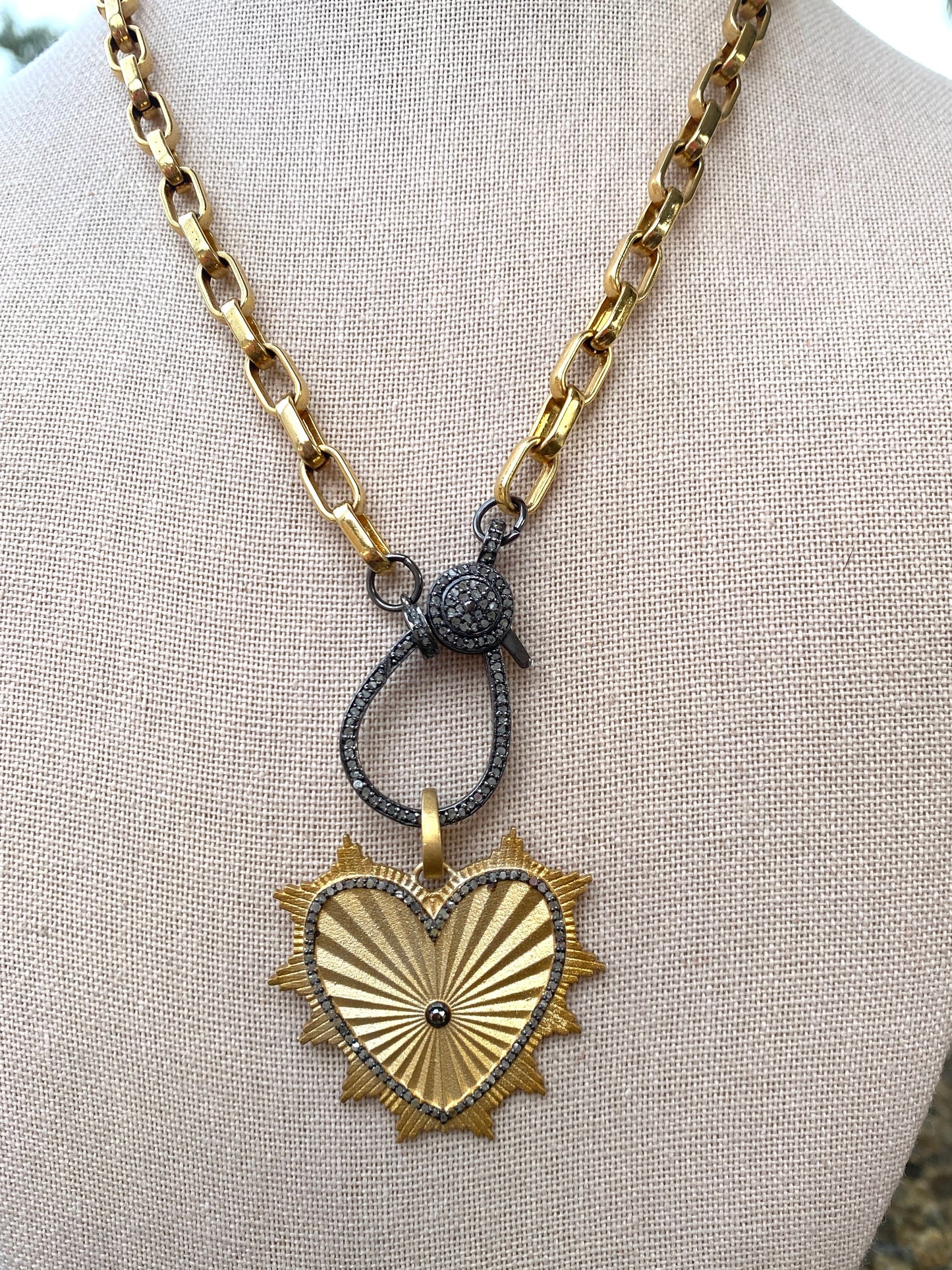 Gold Filled Chain Necklace With Diamond Lobster Clasp and Gold and Diamond Heart Pendant