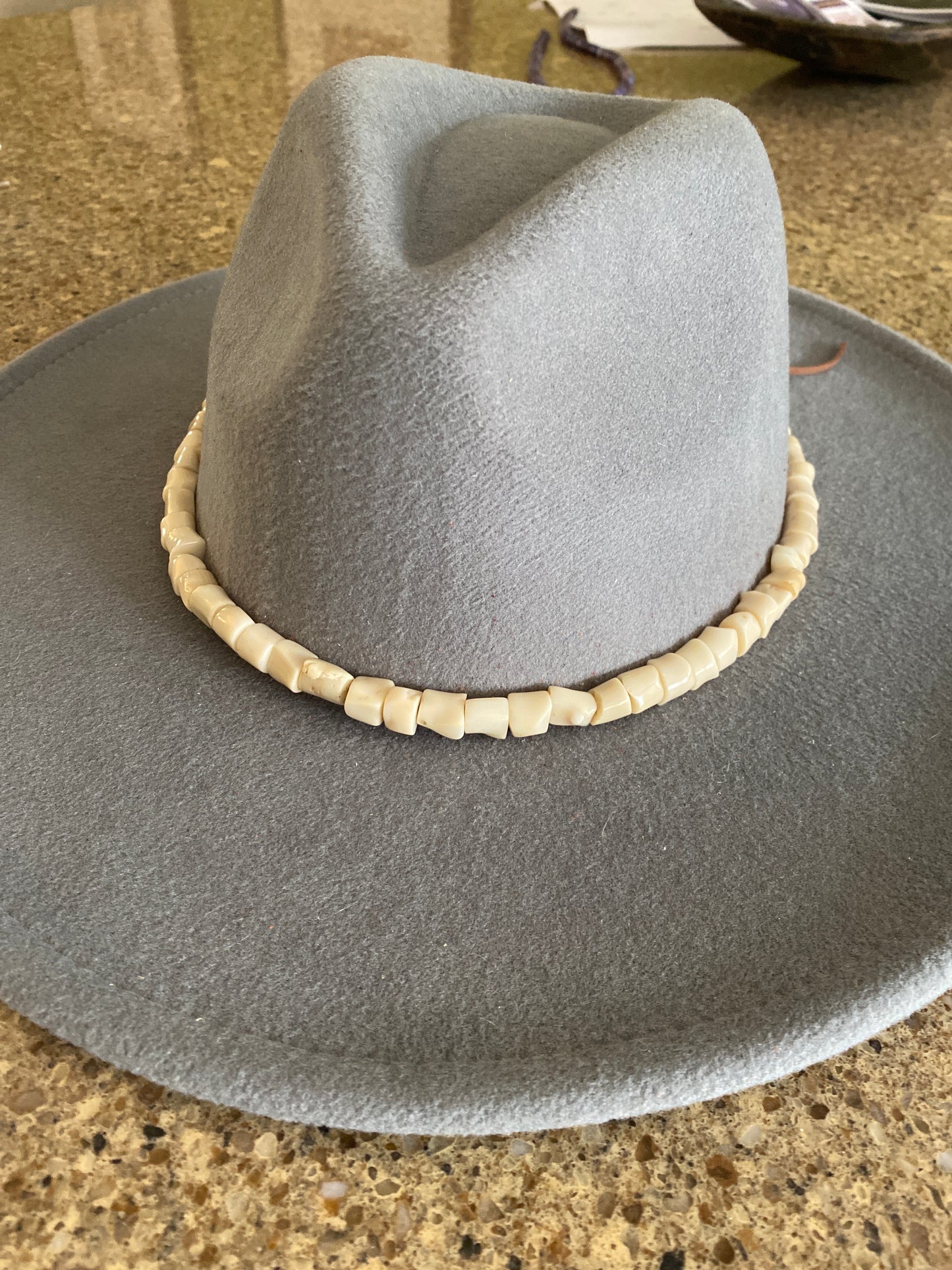 Ivory Coral Beaded Adjustable Hat Band With Adjustable Leather Tie