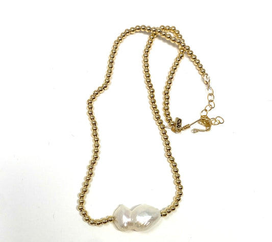 Gold Filled and  Pearl Beaded Necklace