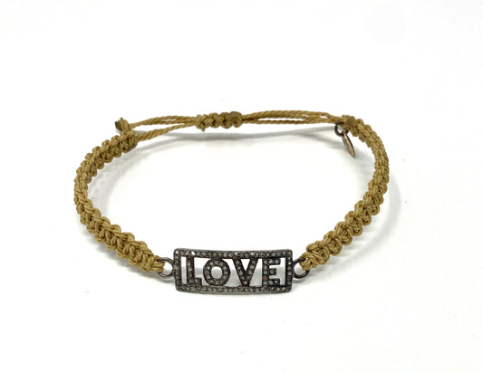 Tan Macrame Adjustable Bracelet With Diamond "LOVE" Connector