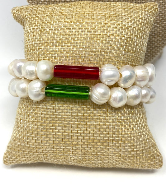 Freshwater Pearl Elastic Bracelet with Acrylic Tube