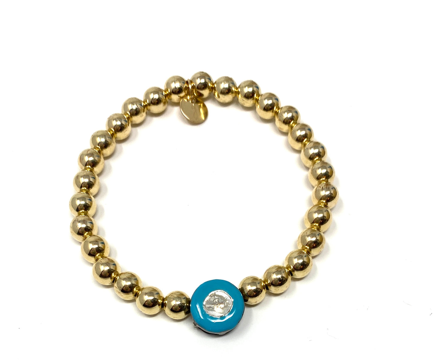 6mm Gold Filled Elastic Beaded Bracelets With Enamel and Polki Diamond Connector