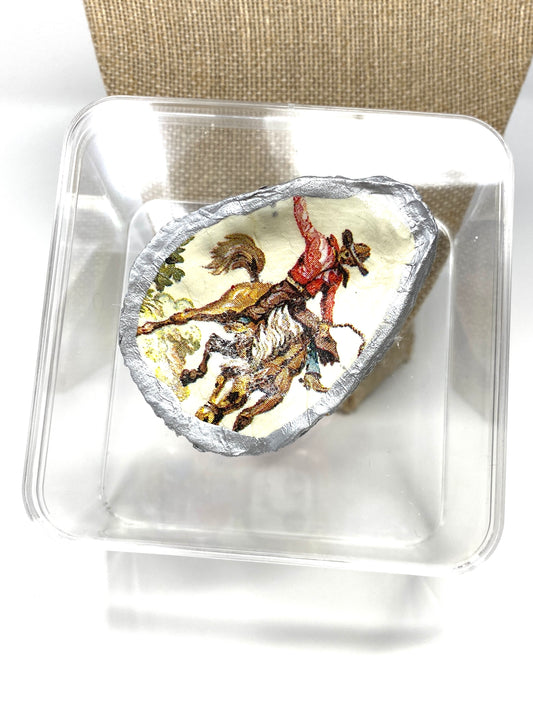 Clear Acrylic Box With Rodeo Decoupaged Oyster Shell