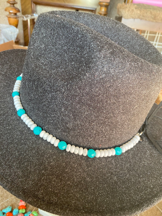 White Howlite and Green Turquoise Beaded Hat Band