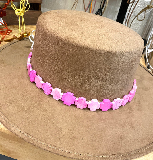 Hot Pink Turquoise Cross Beaded Hat Band