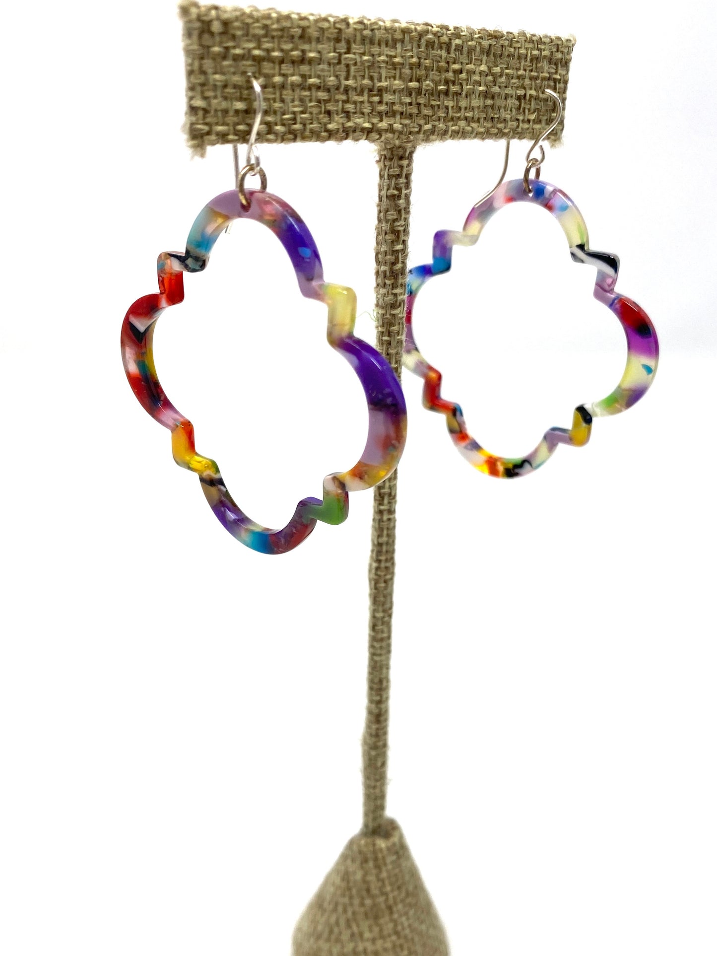 Multicolor Acrylic Geometric Earrings on Sterling Silver Earring Wire