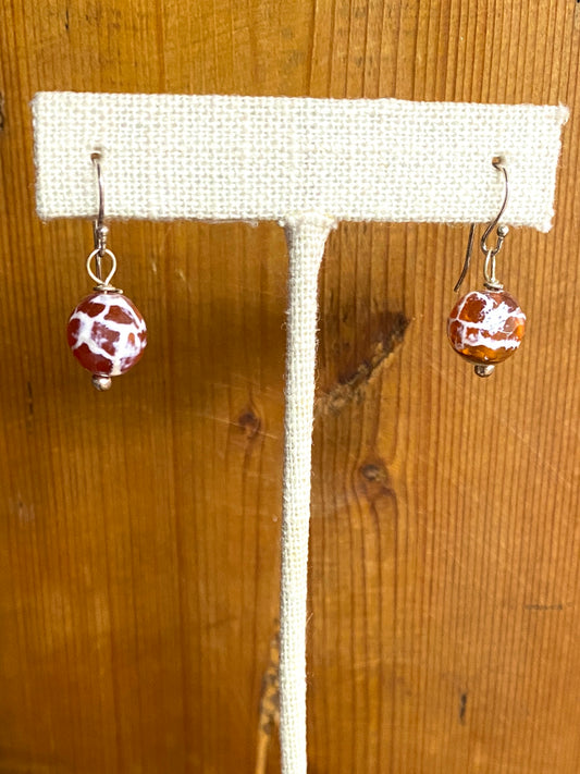 Burnt Orange Agate Drop Earrings on Sterling Silver Wire